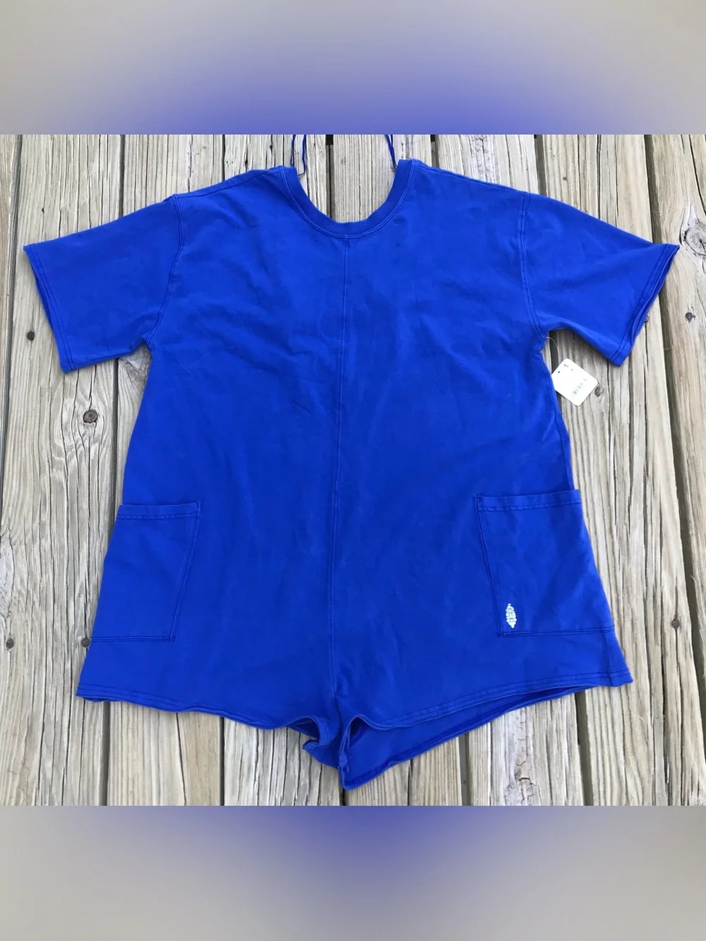 NEW Ladies M FREE PEOPLE Movement Electric Shock Blue Hot Shot Shorts Romper